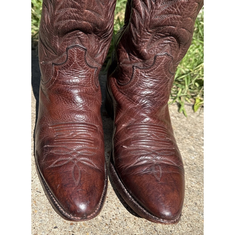 Vtg Brown Leather Western Cowboy Boots Sz 8.5 D Snip Toe Made In USA - Picture 3 of 10